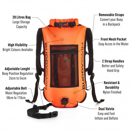 Swimmer's Backpack Buoy | BuddySwim Open Water Buoy Drybag 28LT